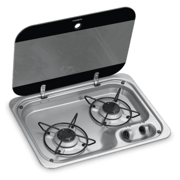 DOMETIC HBG 2335 TWO-BURNER GAS HOB WITH GLASS LID, 460 X 335 MM