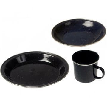 Kampa Black Enamel Dinner Set (Plate, Bowl & Mug)