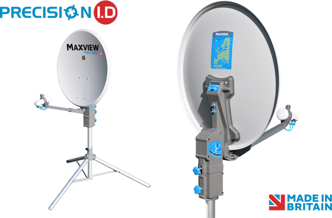 Maxview PRECISION I.D  55cm / 65cm / 75cm Satellite System with Single or Twin LNB, TV & Satellite for campervan caravan and motorhome - Grasshopper Leisure